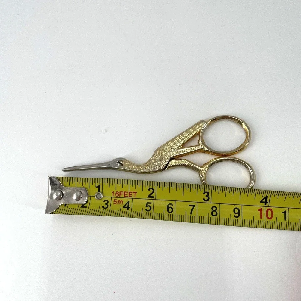 Vintage Gold-Toned Stork Shaped Embroidery Scissors Italy Sewing Small Sharp